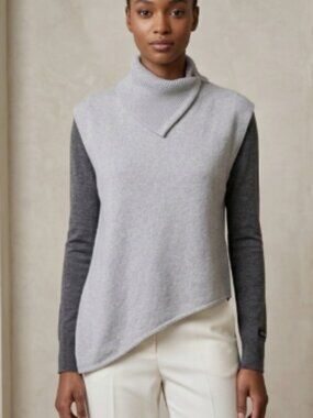 Zara Gray Asymmetric Cowl Neck Poncho Sweater Vest Oversized L